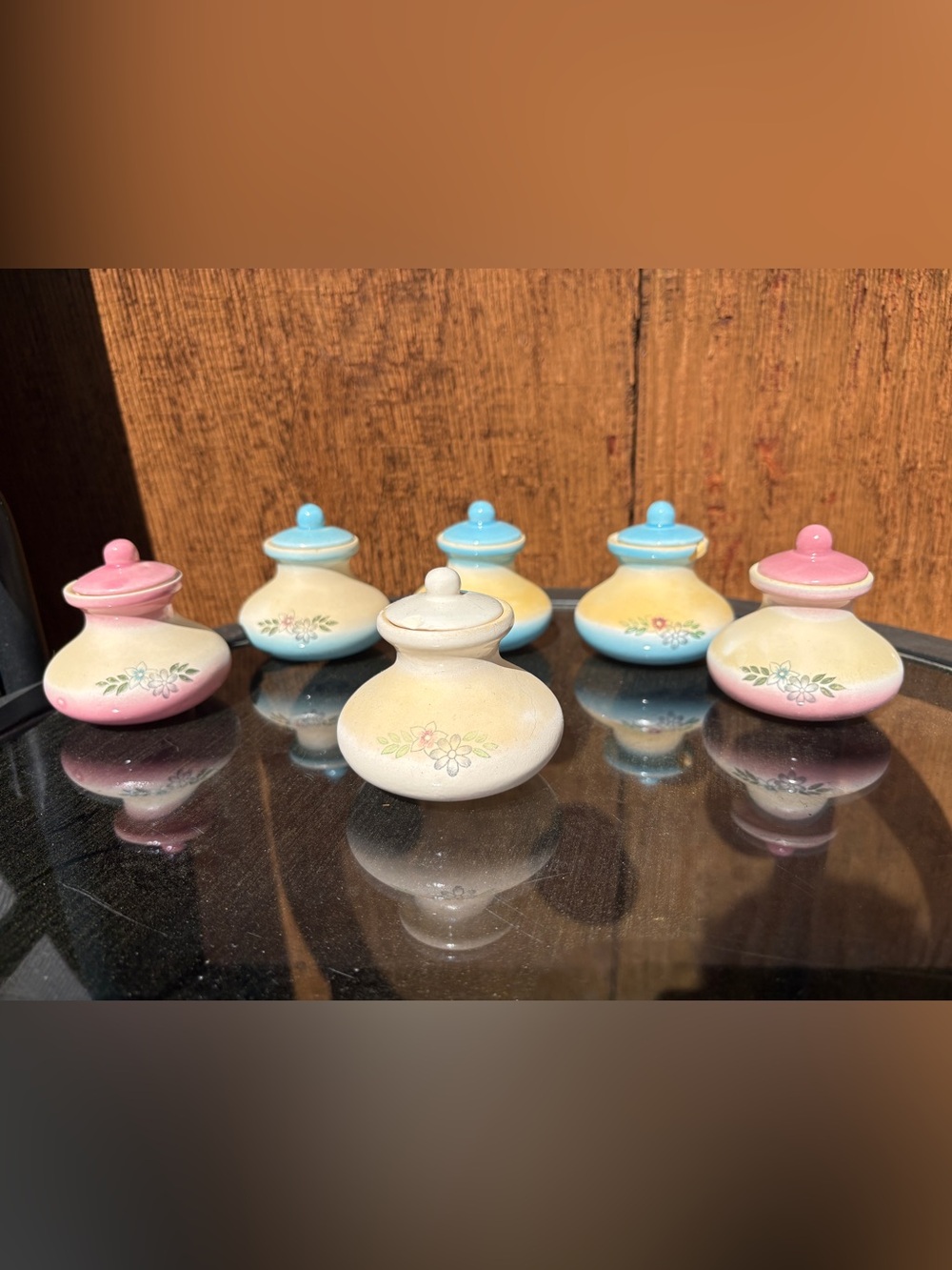 Vintage Hand-Painted Cream Floral Ceramic Jars with Lids